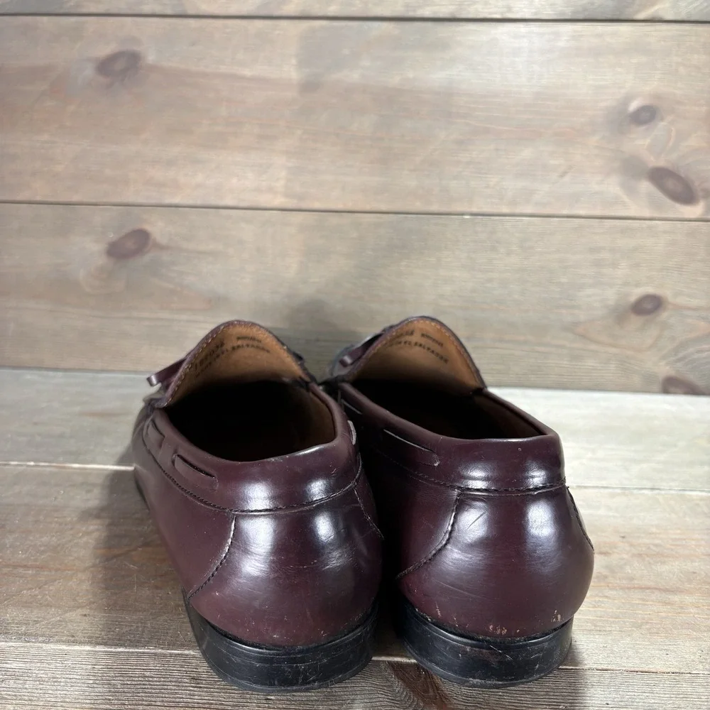 ll bean mens size 9 wide EE shoes burgundy leather tassel slip on comfort loafer